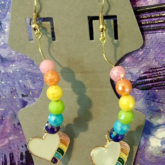 Pride love - Rainbow beaded partial hoop drop earrings GF hooks - Picture 3 of 5